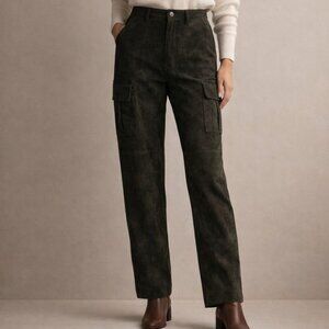 Saks Fifth Avenue Suede Cargo Pants Forest Green High Rise Vintage 8